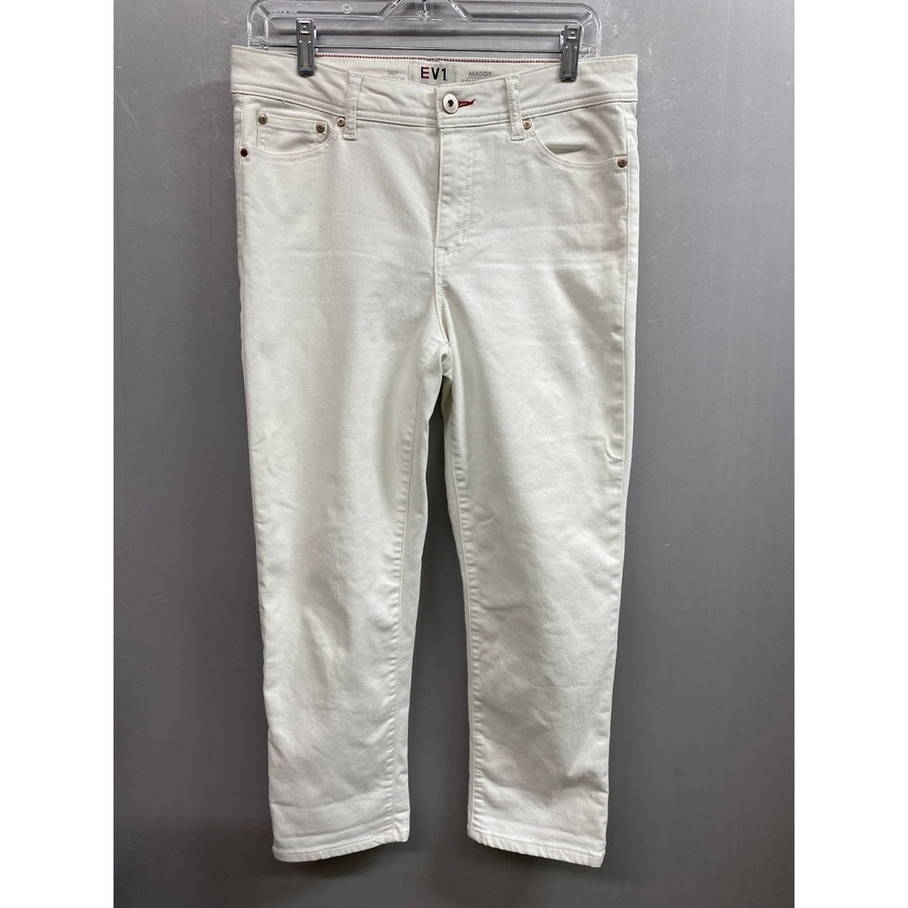 EV1 by Ellen DeGeneres Maddy Chino Pants Women 10 White Stretch 360 Straight Leg